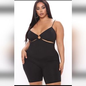 A black shorts jumpsuit